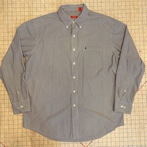 Izod men’s shirt, size L, white and gray pinstriped oxford